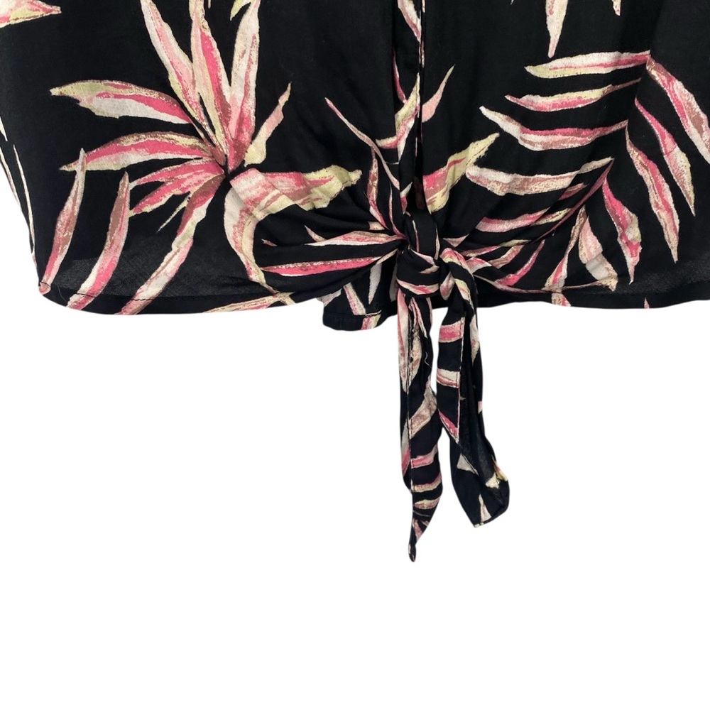 Amuse Society Black Hawaiian Floral Print Front Tie Button Up Shirt - Picture 3 of 8